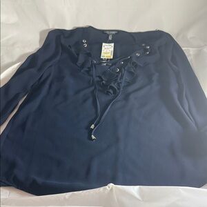 Luxe Domain Navy Ruffle Blouse